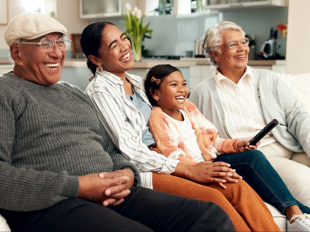A family looking at a resident’s community information together