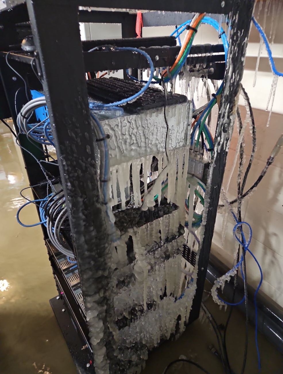 Burst pipe flooding server rack at Burlington Health & Rehab